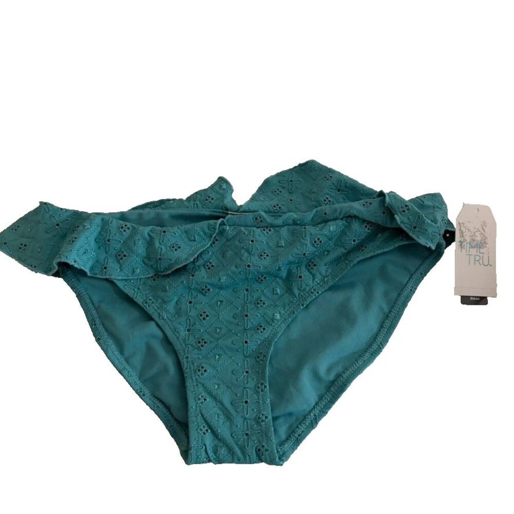Time & Tru Swim Bottom Women's Small Teal Eyelet Ruffle Bathing Suit NWT